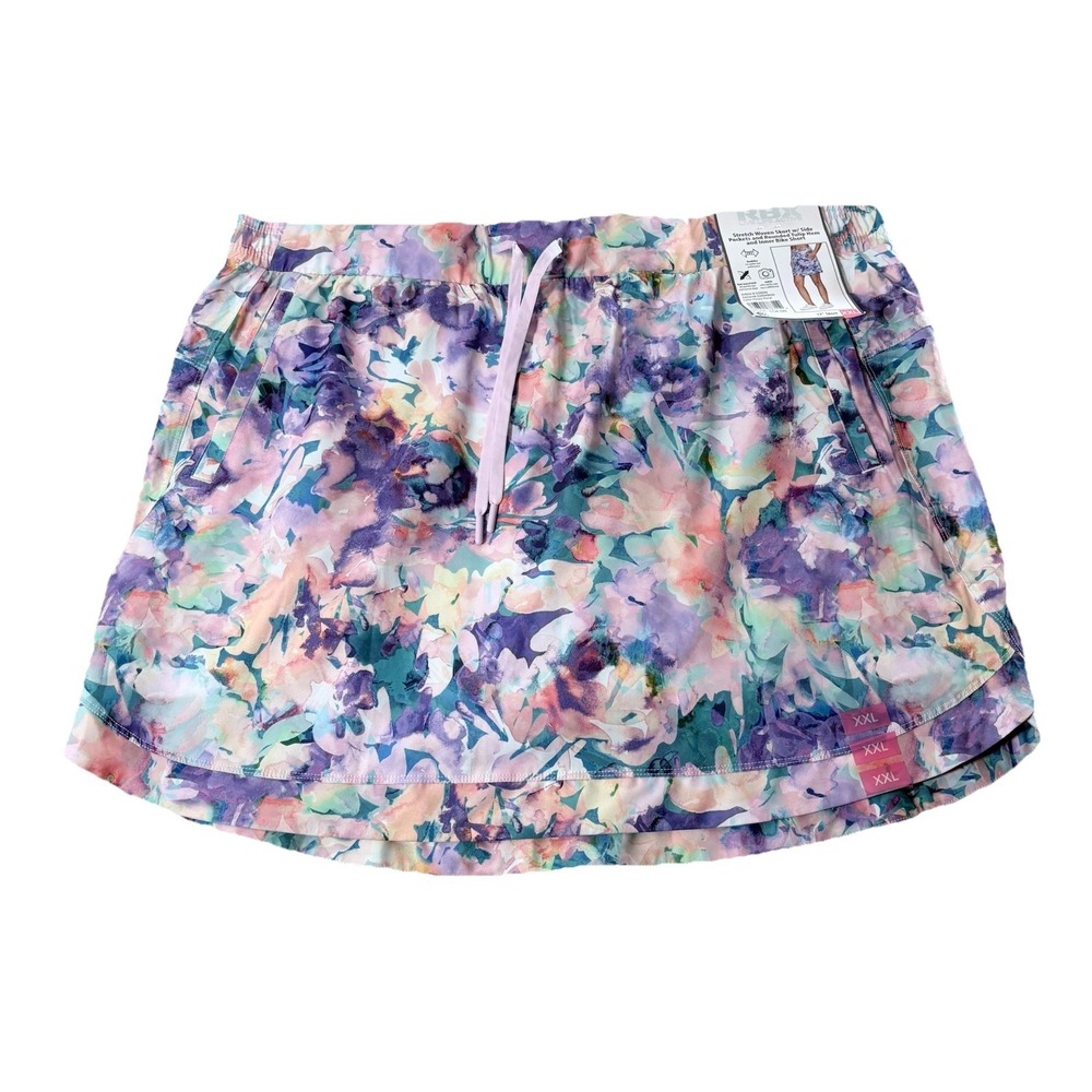 RBX Active Skort Floral XXL Stretch Athletic Golf Tennis Skirt Pockets Pastel
